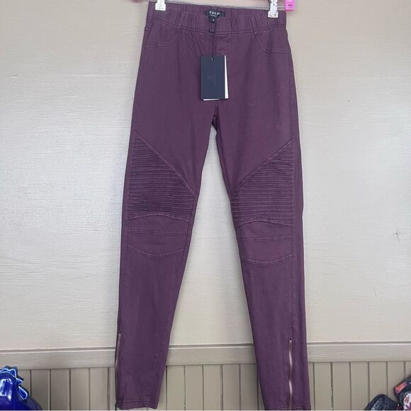 Beulah Moto Leggings Zippered Ankle Wine NWT - Picture 2 of 8